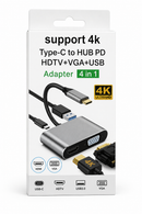 Hub USB-C 4 em 1 com HDMI 4K, VGA, USB 3.0 e USB-C PD