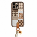 Capa para iPhone 14 e 15  Urso Marrom Fosca com Alça de Mão